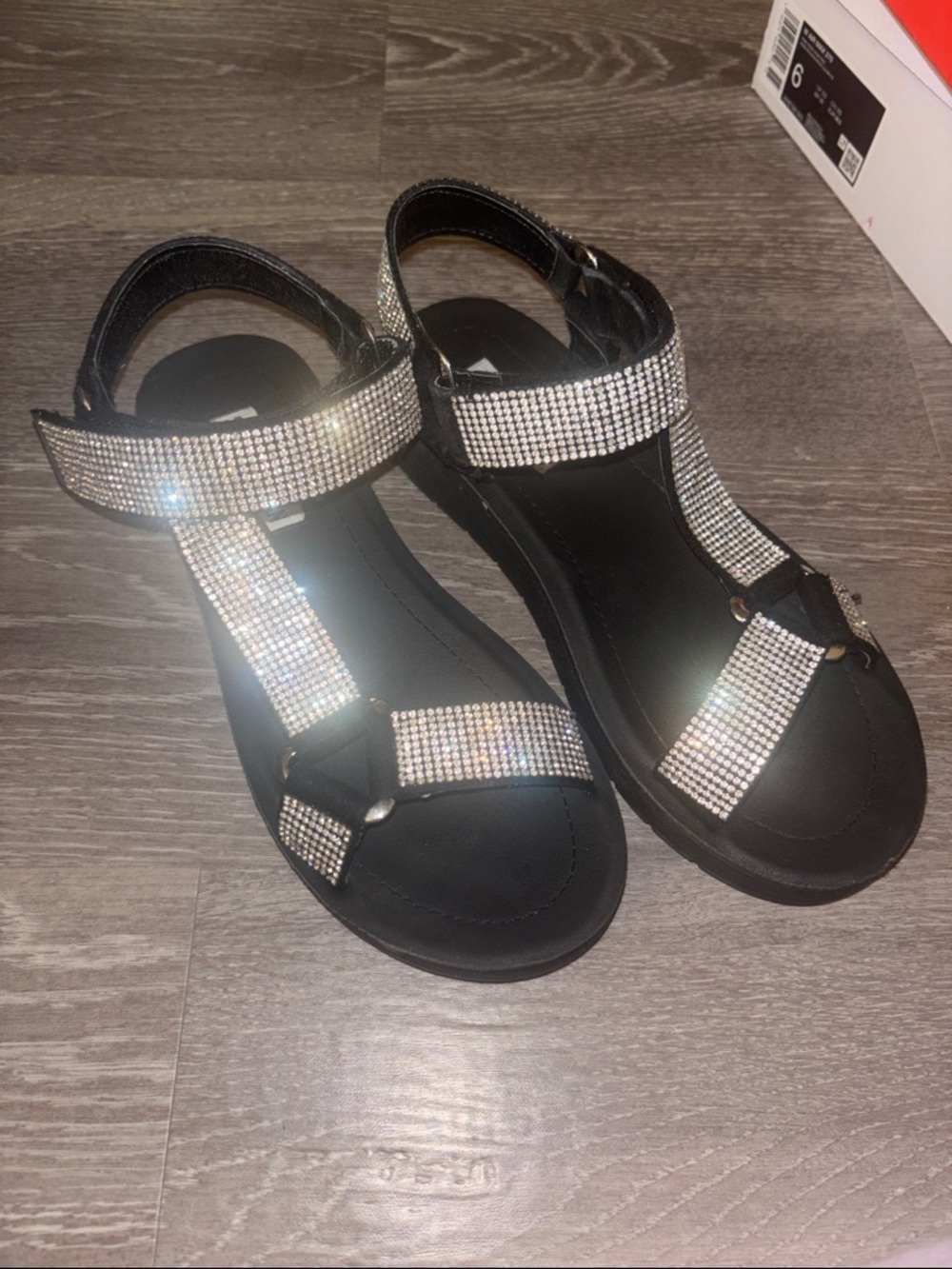 Steve Madden Black Rhinestone T-Strap Sandals